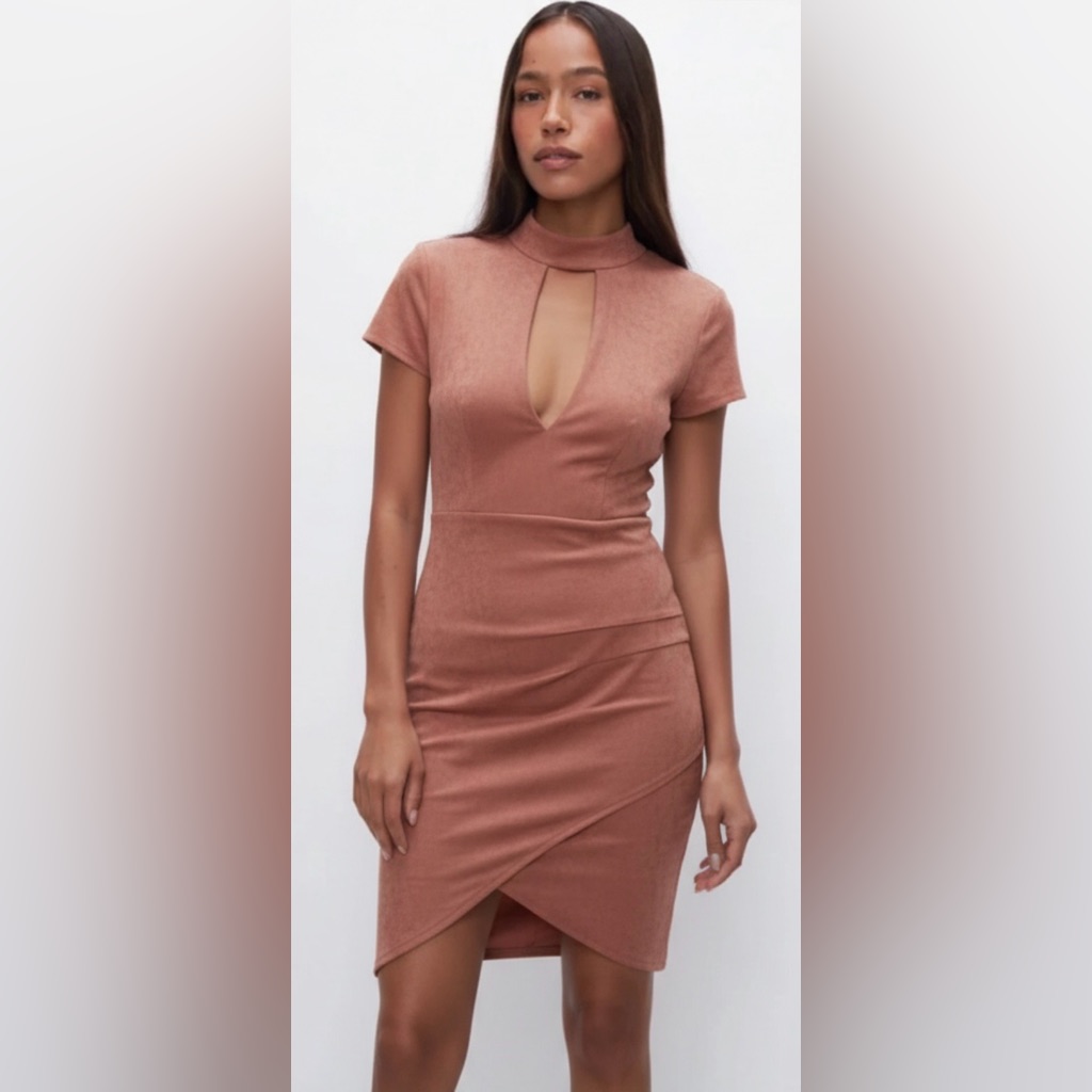 Suede-Look Mauve Zip-Front Dress